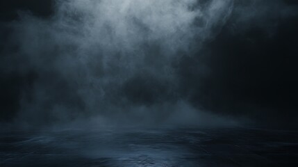 Concrete Floor with Ethereal Fog Overlay Background in Studio, Moody Atmosphere Effect