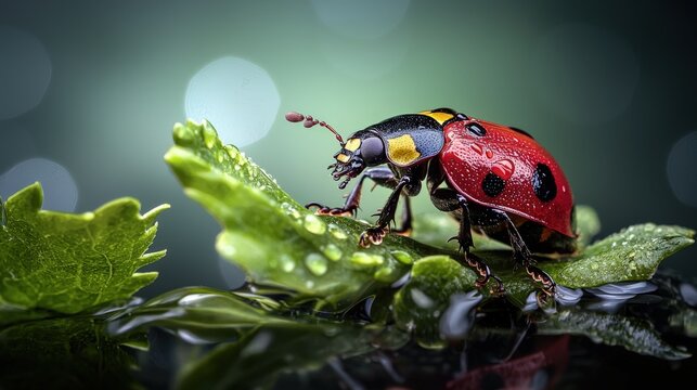 Ladybird beetle adventure in nature's lush greenery macro photography captivating close-up view