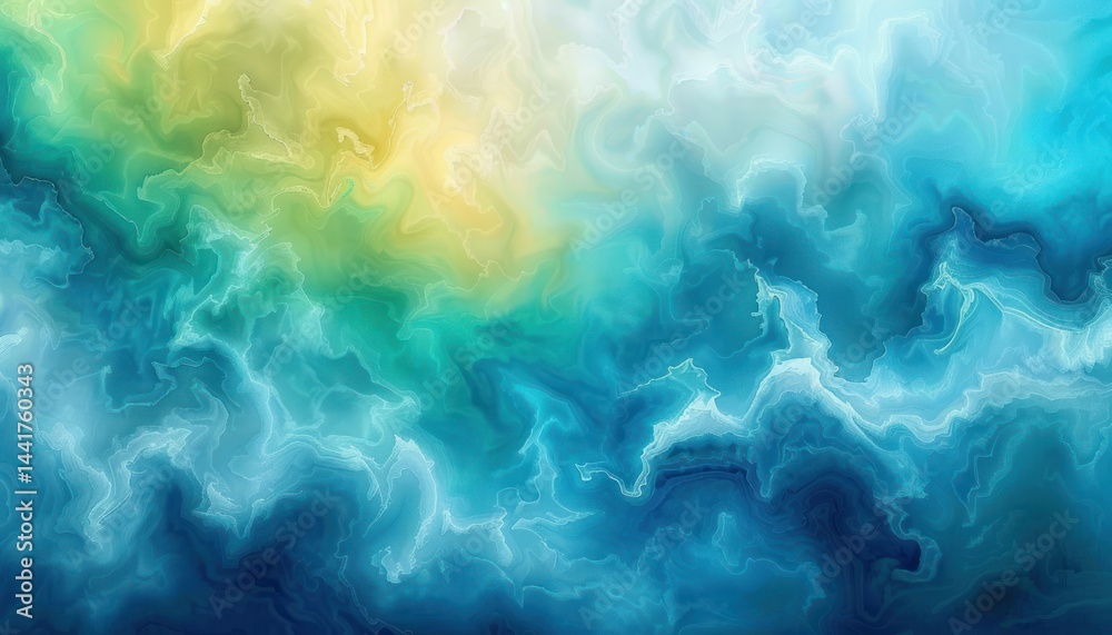 Leinwandbilder abstract flowing liquid pattern with swirling waves in blue, teal, green, and yellow tones creating 