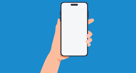 Flat design illustration of a hand holding a smartphone, screen facing forward, representing technology, connectivity, and modern interaction on a solid background.