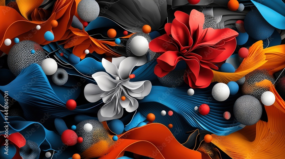 Poster vibrant floral textures exploring abstract composition in a colorful digital art creative studio env