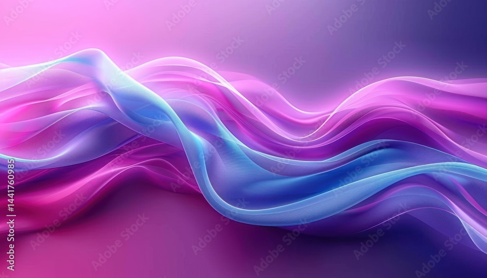 Poster soft flowing translucent ribbons in shades of pink purple and blue creating a smooth wavy abstract p