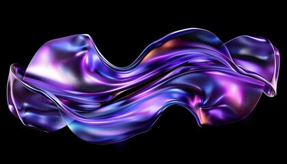 Obraz premium A flowing, glossy, and iridescent ribbon-like shape suspended against a black background, featuring smooth curves and a vibrant blend of purple, blue, and pink hues conveying fluidity and elegance