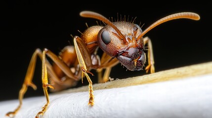 Naklejka premium Pencil ant neivamyrmex spp. Macro photography nature close-up dark background detailed view insect behavior