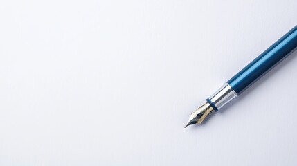 Elegant Blue Fountain Pen on Clean White Paper Surface for Writing and Letter Composition