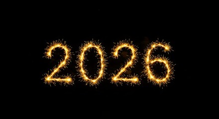 Sparkling 2026 Numbers on Black Background Celebration