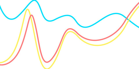 Abstract wave lines 3 colors. Red, yellow, blue, amplitude, irregular, dynamic, sound, interesting, fun, . Vector