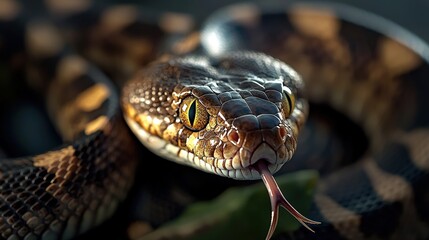 Fototapeta premium Closeup of a snake's triangular face natural habitat wildlife photography macro view nature's beauty