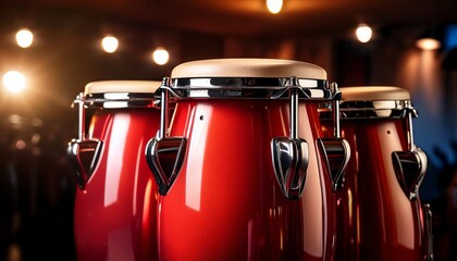 Three Shiny Red Conga Drums