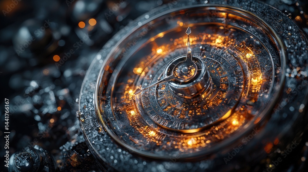Aufkleber Retro radio dial closeup with glowing lights technology environment abstract viewpoint unique concept