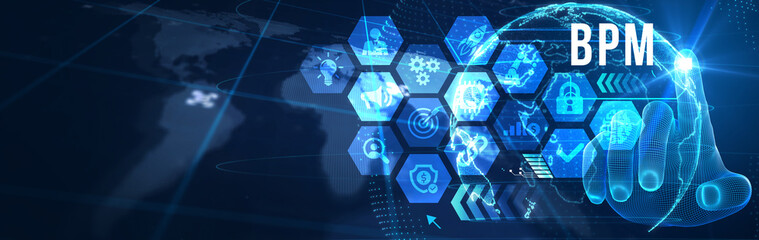 BPM Business process management system technology concept. 3d illustration