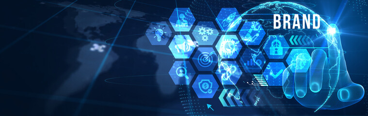 Brand development marketing strategy concept. Business, technology, internet and networking concept. 3d illustration
