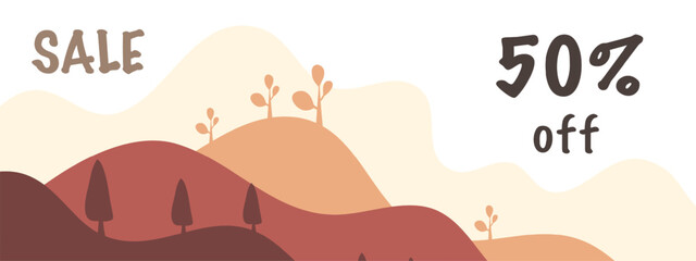 Light pastel autumn landscape with hills and trees