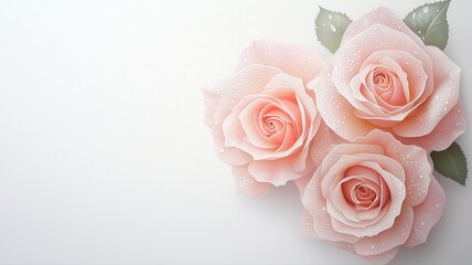 Fototapeta premium Elegant Pastel Roses with Dew Drops on White Background roses pastel floral flowers blossom bloom
