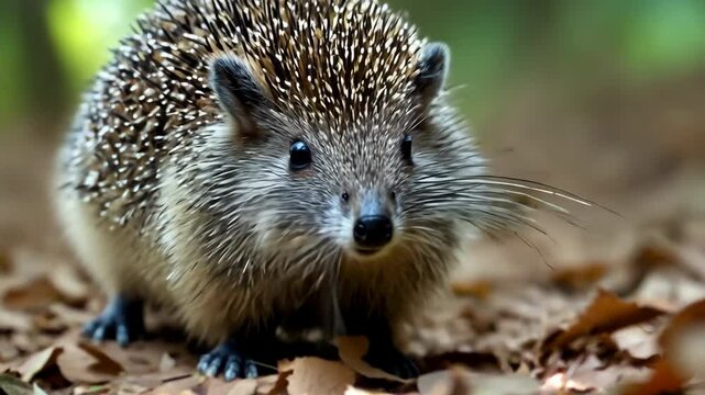 A curious hedgehog explores the ground amidst the blades of lush grass