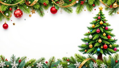 Christmas tree border stickers with ornaments and tinsel.