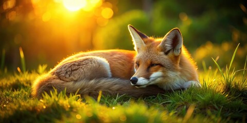 Fox Sleeping Grass Evening Golden Hour Sunlight Wildlife Photography Nature Animal Photo