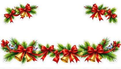 Festive garland border stickers with red ribbons and golden bells.