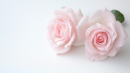 Two delicate pink roses with water droplets on a white background pink roses roses flowers floral