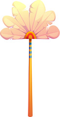 Ancient Egyptian flabellum fan, Egypt game icon, treasure asset featuring wooden handle and soft feathers. Isolated cartoon vector regal object symbolizes authority, luxury and ceremonial significance