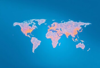 Obraz premium Light blue background, world map with glowing network connections, technology, international network