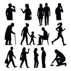 Daily Life Silhouettes Human Figures in Motion and Interaction