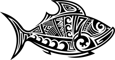 Polynesia Maori tribe rockfish animal tattoo. New Zealand ethnic animal tattoo, Polynesian Maori tribal vector print. Hawaiian tribe motif symbol or Samoan culture isolated sign with ocean fish