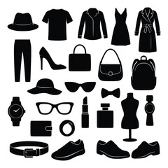 fashion accessories and clothing silhouette vector set