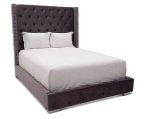 Wooden Modern double bed on isolated PNG Transparent background. Furniture for the modern interior, minimalist design. Cut out clipping path do with adobe photoshops pen tool. 