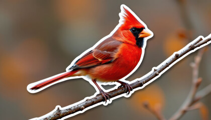 Fototapeta premium A sticker of a red cardinal perched on a branch.