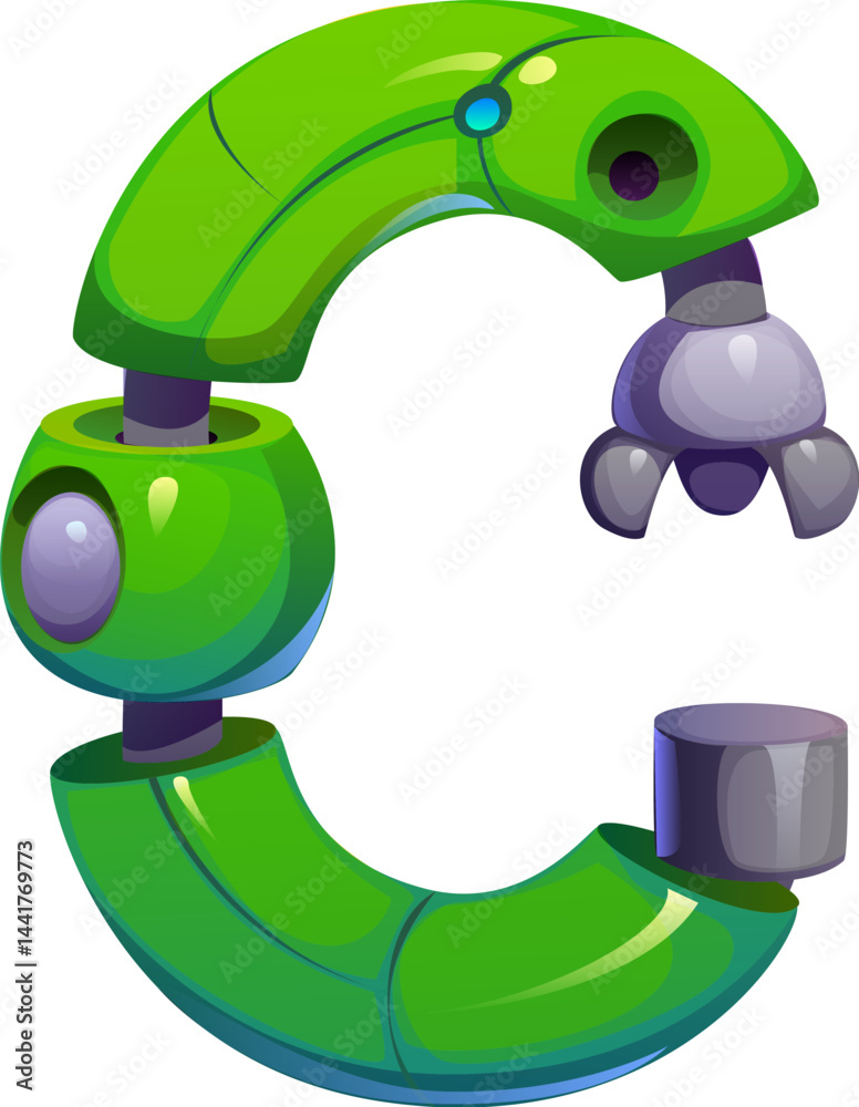 Aufkleber cartoon robot hand font, cyborg machine gear in typeface, vector type. retro robot or futuristic cyb