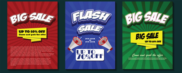 Flash sale, big sale template with loud speaker, ribbon, 3d text effect, can be used in online selling market flyer, advertising, discount announcement, easily editable flyer, vector art illustration