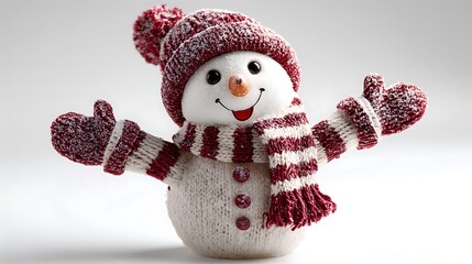 A cheerful snowman with a scarf and hat, isolated on a white background, spreading joy and warmth during the holiday season. 