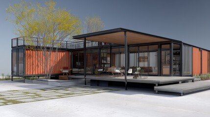 Fototapeta premium Container house exterior, 3D render