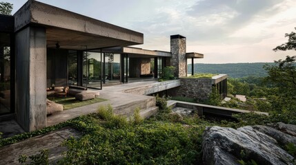 Scenic hillside hemp concrete home a modern eco-friendly architectural design for sustainable living