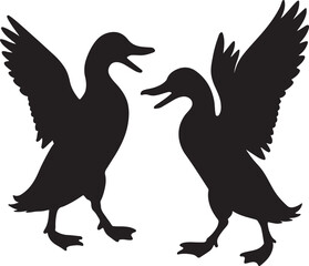 silhouette of two duck fighting vector art illustration