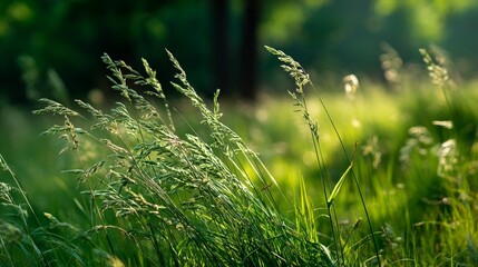 Lush green meadow under dreamy light, evoking serenity and natural beauty