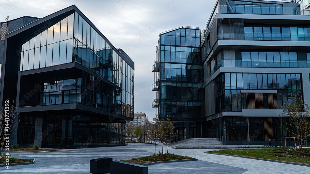 Poster modern building with bold geometric shapes urban setting architecture contemporary environment wide 