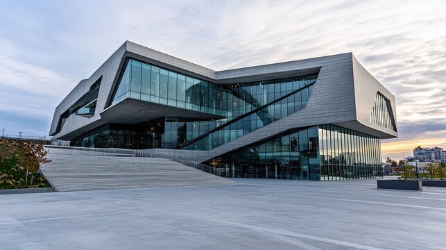 Dynamic geometric architecture a modern building showcasing bold shapes in an urban environment