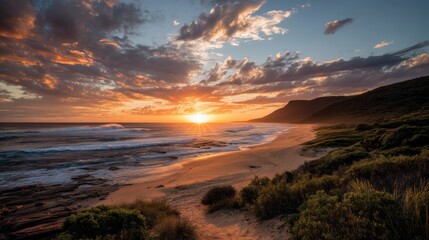 Obraz premium Moody sunrise seascape at Killcare Beach on the Central Coast of NSW, Australia.