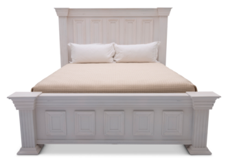 Wooden Modern double bed on isolated PNG Transparent background. Furniture for the modern interior, minimalist design. Cut out clipping path do with adobe photoshops pen tool. 