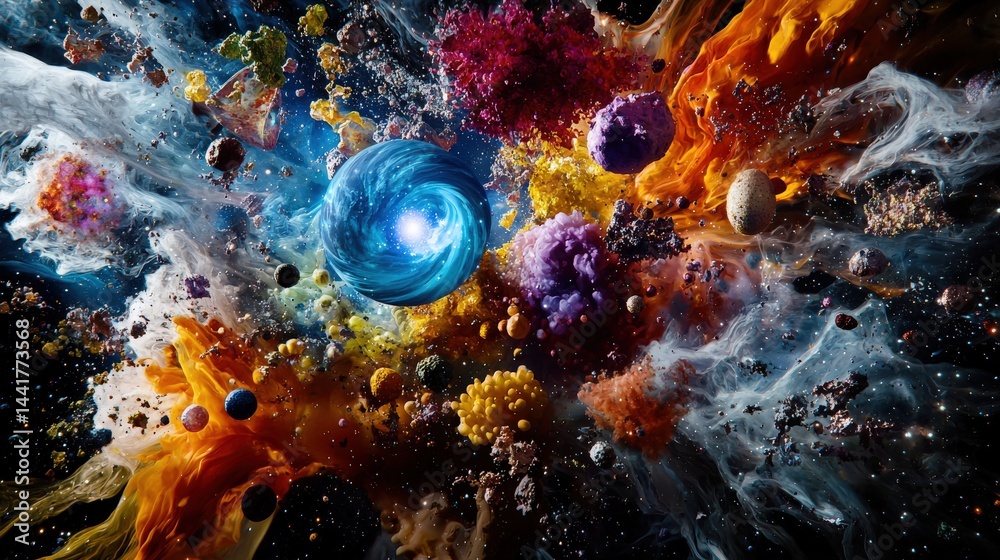 Poster timelapse visualization of early universe formation cosmic space digital art galactic environment dy