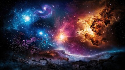 Timelapse of the early universe cosmic landscape digital art vastness of space artistic perspective cosmic evolution