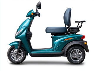 Obraz premium Teal Three Wheeled Scooter on White Background