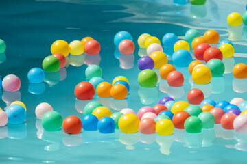 Colorful balls in a swimming pool in summer