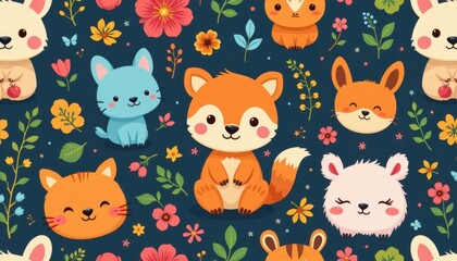 A beautiful seamless layout featuring adorable animal characters.