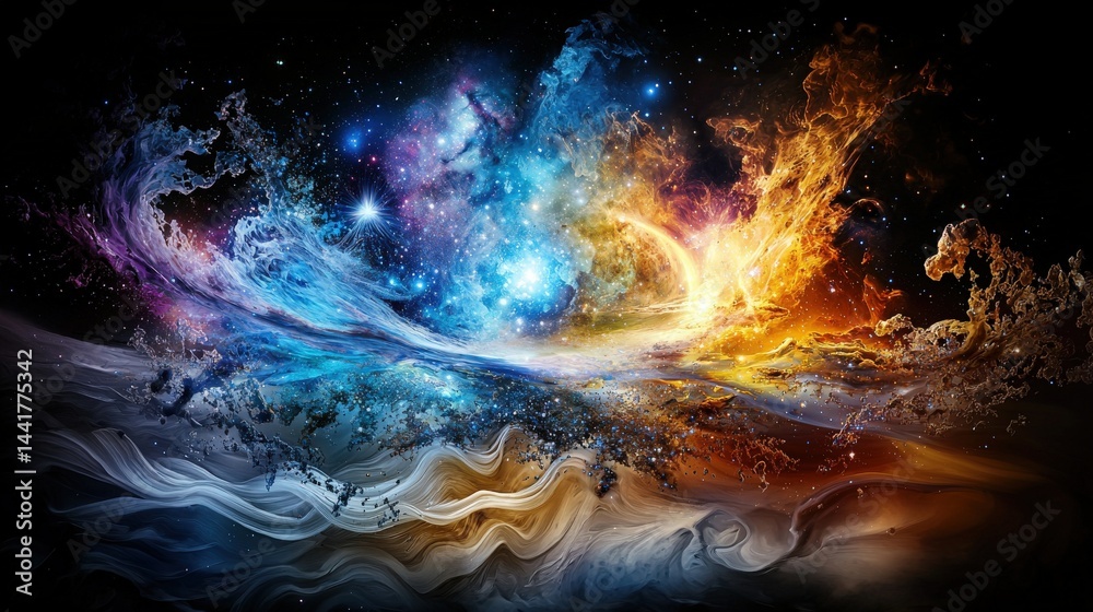 Poster Explosive cosmic event artistic digital interpretation of the big bang in a vibrant outer space environment