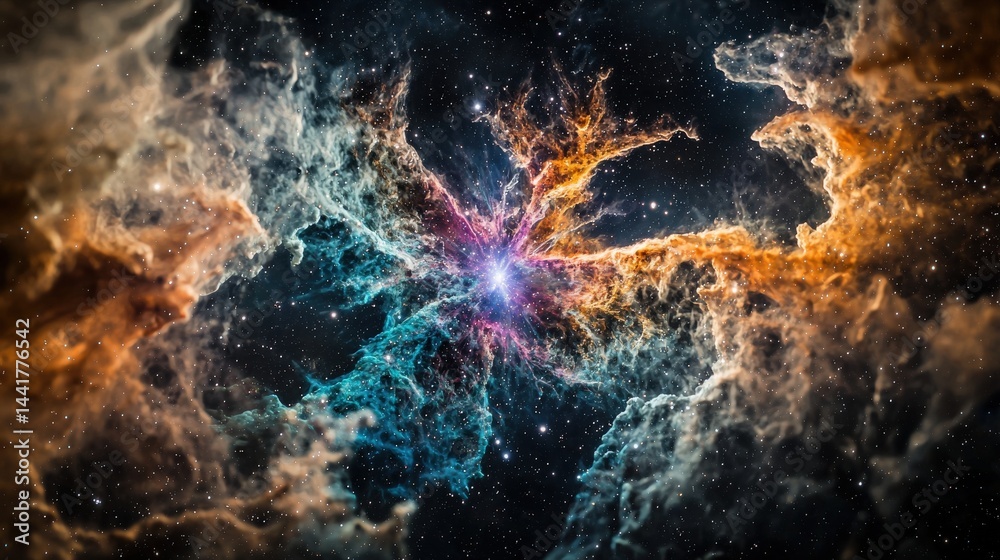 Poster stellar birth in cosmic nebula deep space astrophotography celestial environment close-up view galac