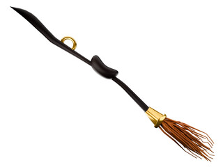 A sleek, modern broomstick featuring golden accents and intricate design. Its sharp bristles symbolize powerful magic and speed. Perfect for fantasy adventures.