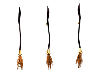 A sleek, modern broomstick featuring golden accents and intricate design. Its sharp bristles symbolize powerful magic and speed. Isolated on white background Clipping path.